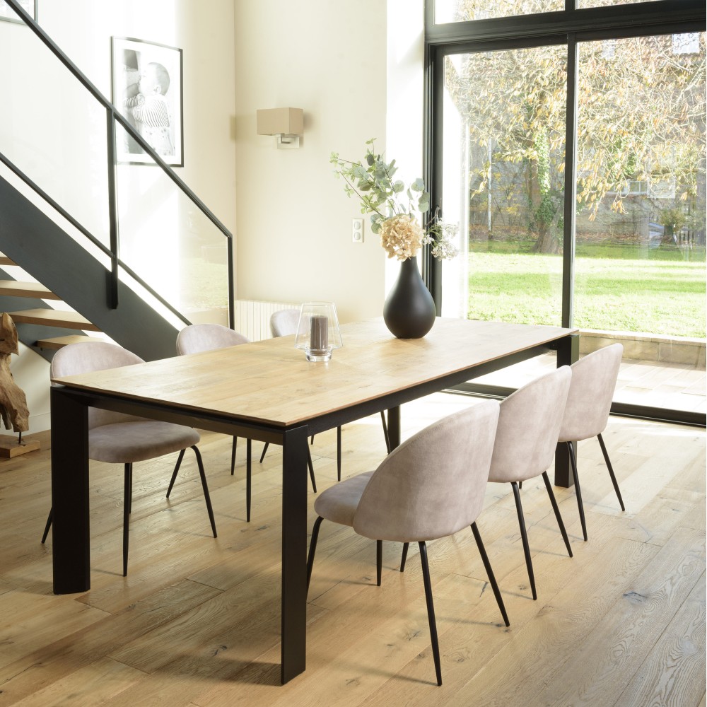 Lot 2 chaises velours beige TOM - Dossier arrondi - Pieds acier noir Lot 2 chaises velours beige TOM - Dossier arrondi - Pieds acier noir