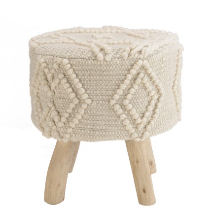 SACHA Round Stool - Ivory Diamond-Patterned Wool - 40 x 40 cm