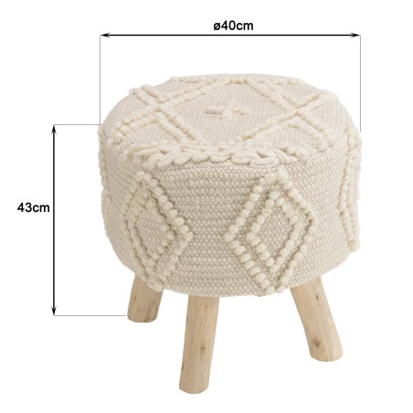 SACHA Round Stool - Ivory Diamond-Patterned Wool - 40 x 40 cm