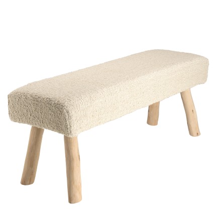 SACHA Bench 120x40cm - Textured Ivory Wool with Natural Wooden Legs
