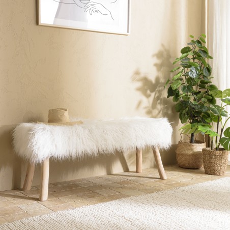 SACHA Bench 120x40cm Ivory Sheepskin