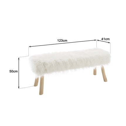Banc SACHA peau de mouton ivoire 120x40cm