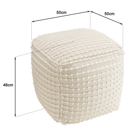 SACHA - Square Textured Ivory Wool Pouffe