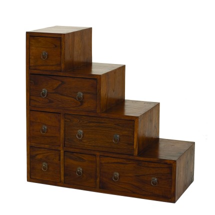 LORINE Small Brown Mindi Wood Staircase Cabinet