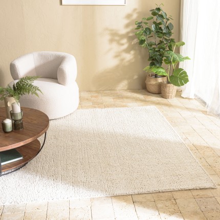 Tapis rectangulaire en laine bouclée ivoire 160x230cm