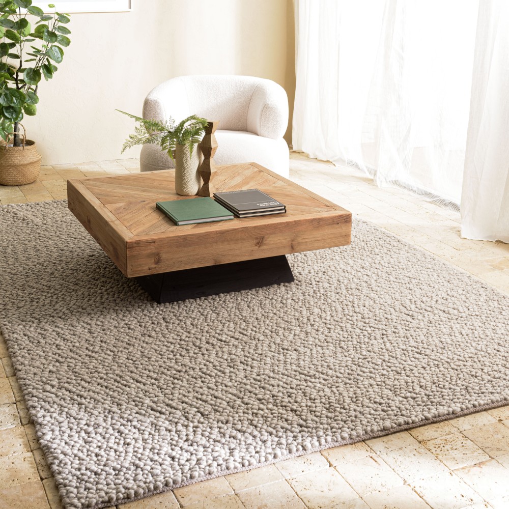 QUENTIN Rectangular Rug 200x290cm in Taupe Looped Wool QUENTIN Rectangular Rug 200x290cm in Taupe Looped Wool