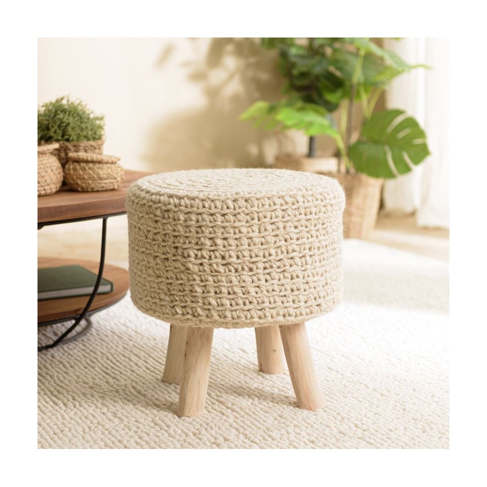 SACHA Round Stool - Ivory Woven Wool, 40 x 40 cm SACHA Round Stool - Ivory Woven Wool, 40 x 40 cm