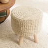 Tabouret rond en laine tressée ivoire SACHA