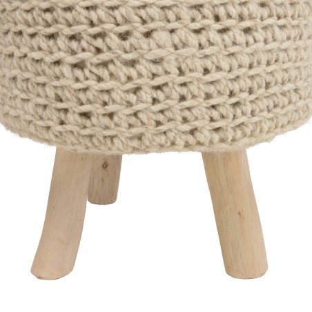 Tabouret rond en laine tressée ivoire SACHA