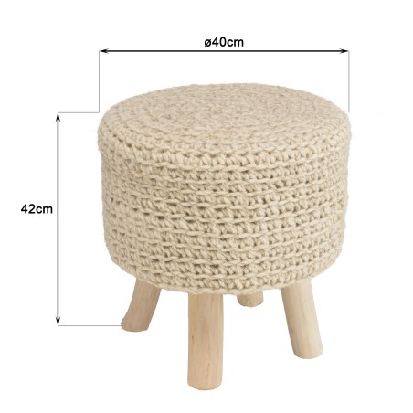 Tabouret rond en laine tressée ivoire SACHA