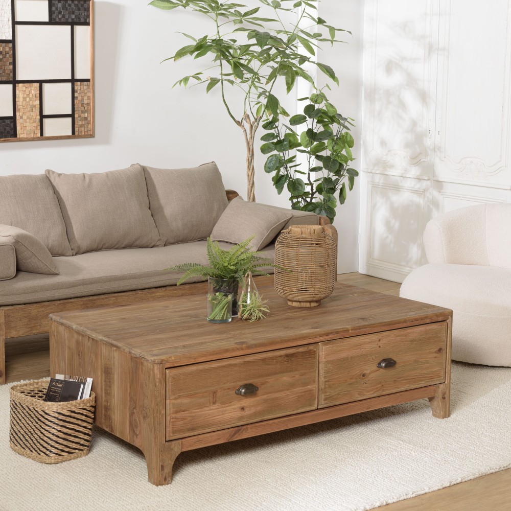 SANDY Rectangular Coffee Table 140x85cm - Recycled Pine Wood SANDY Rectangular Coffee Table 140x85cm - Recycled Pine Wood