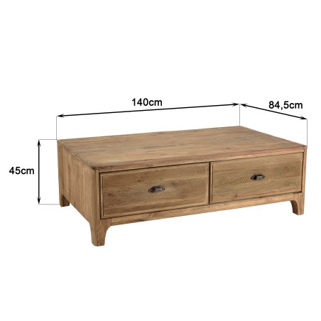SANDY Rectangular Coffee Table 140x85cm - Recycled Pine Wood