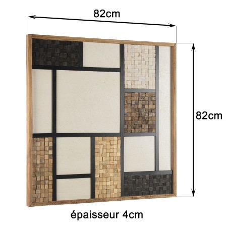 Décoration murale SANDY en pin recyclé 82x82cm