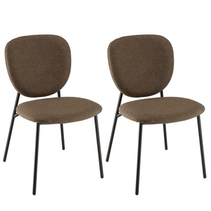 Lot de 2 chaises TOM - Tissu marron - Pieds acier noir