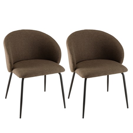 TOM - Set of 2 Brown Fabric Chairs with Black Steel Legs