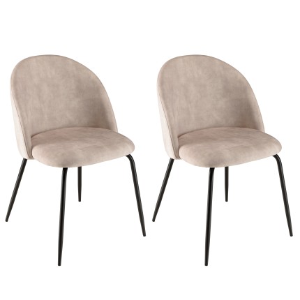 Lot 2 chaises velours beige TOM - Dossier arrondi - Pieds acier noir