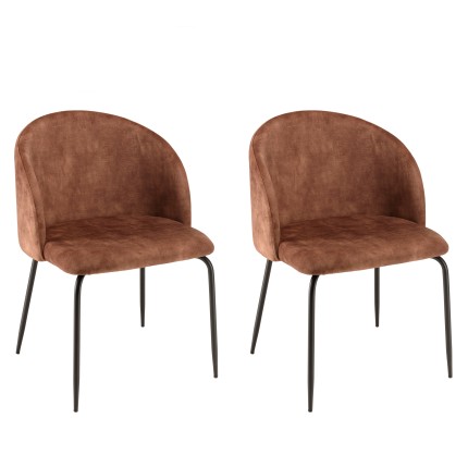 TOM - Set of 2 Mahogany Velvet Chairs | Steel Legs | Wraparound Backrest