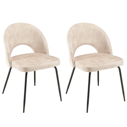 Lot 2 chaises velours beige TOM - Pieds acier noir