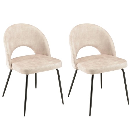 Lot 2 chaises velours beige TOM - Pieds acier noir