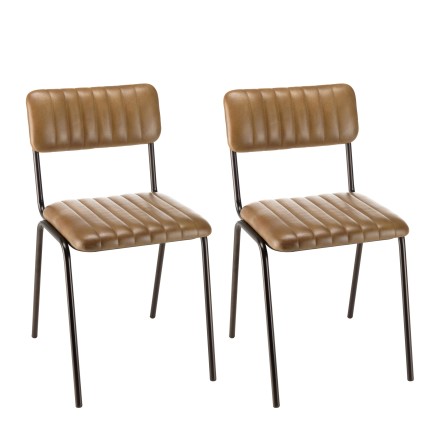 MARCEL Set of 2 Chairs - Padded Leather Seat and Backrest