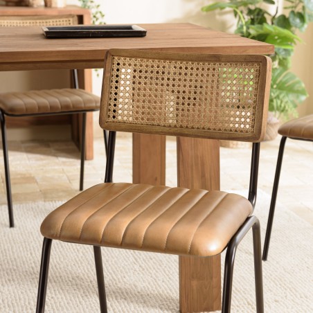 MARCEL Set of 2 Mango Wood Chairs with Padded Leather Seat