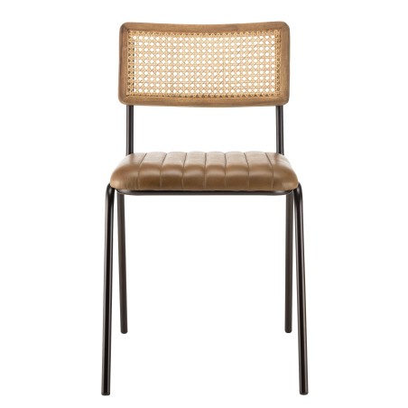 MARCEL Set of 2 Mango Wood Chairs with Padded Leather Seat
