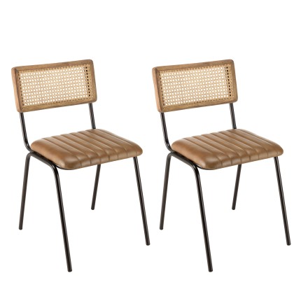MARCEL Set of 2 Mango Wood Chairs with Padded Leather Seat
