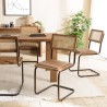 MARCEL Set of 2 Mango Wood Chairs with Padded Leather Seat and Retro Legs