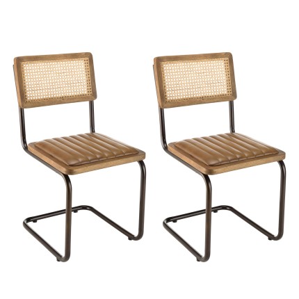 Lot de 2 chaises MARCEL en manguier et cuir