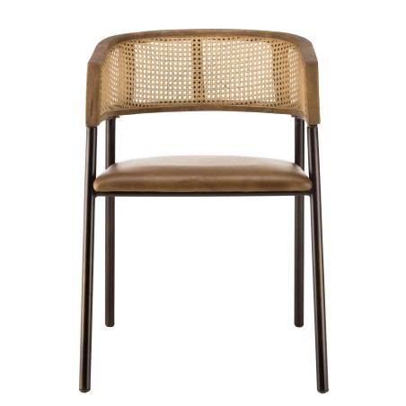 Lot de 2 fauteuils MARCEL en cuir et rotin