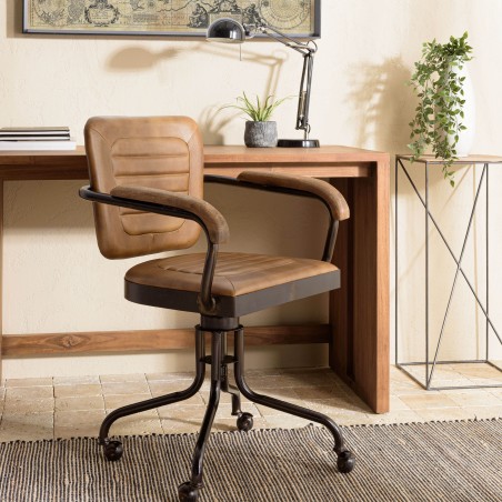 MARCEL Armchair - Padded Leather Seat & Mango Wood Armrests