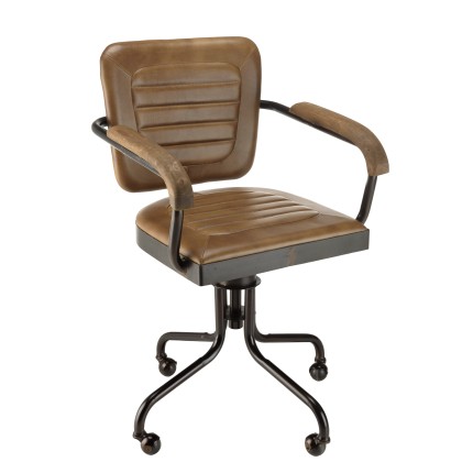Fauteuil roulettes MARCEL en cuir matelassé