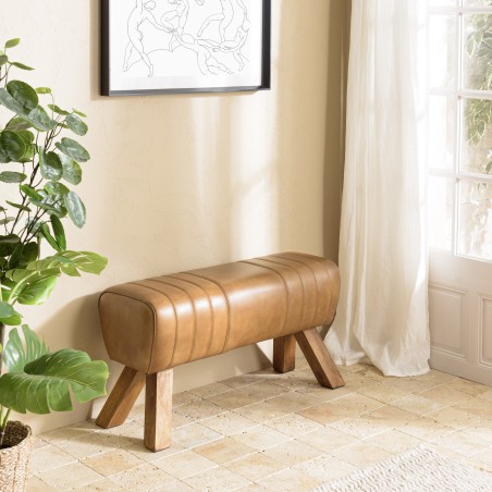 MARCEL - Brown Leather Upholstered Bench