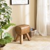 Tabouret en cuir marron MARCEL - Pieds inclinés en manguier