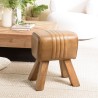 MARCEL Brown Leather Upholstered Stool with Slanted Mango Wood Legs