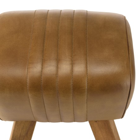 Tabouret en cuir marron MARCEL - Pieds inclinés en manguier