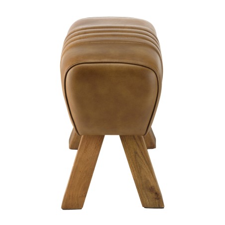 Tabouret en cuir marron MARCEL - Pieds inclinés en manguier