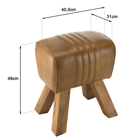 Tabouret en cuir marron MARCEL - Pieds inclinés en manguier