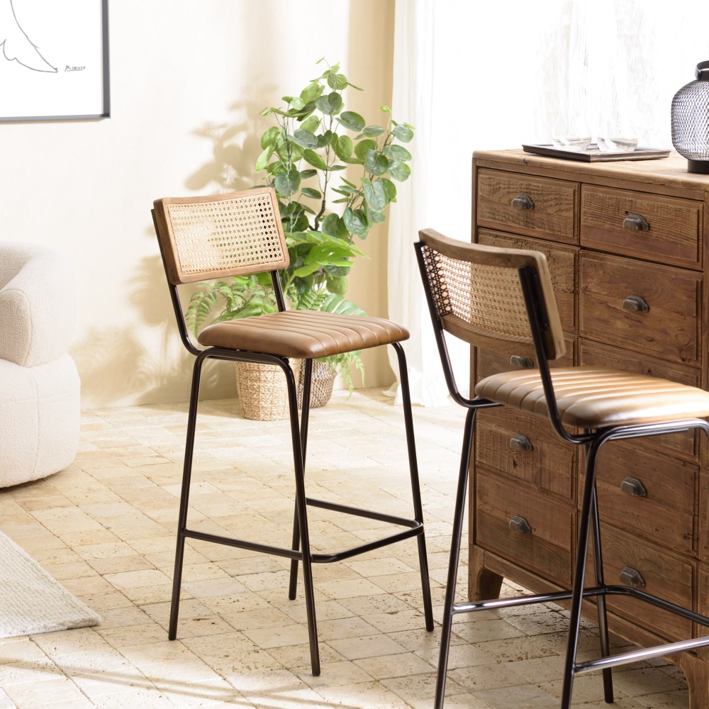 Lot de 2 tabourets de bar MARCEL en cuir Lot de 2 tabourets de bar MARCEL en cuir