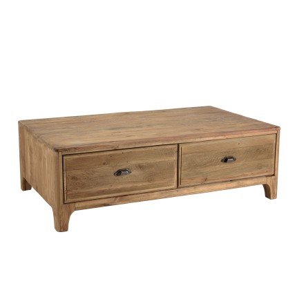 Table basse rectangulaire SANDY 140x85cm 4 tiroirs bois Pin recyclé