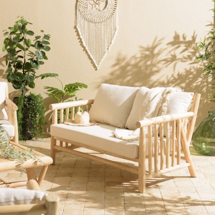 WILL - BORNEO 2-seater Sofa | Natural Teak Branches with White Cushions