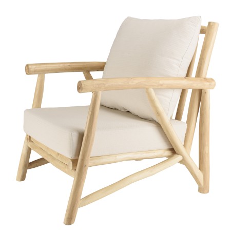 WILL - MADURA Armchair | Natural Teak Branches with White Cushions