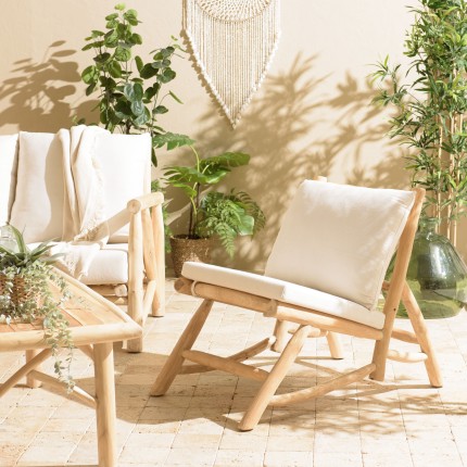 Fauteuil lounge WILL en teck naturel - Coussin blanc