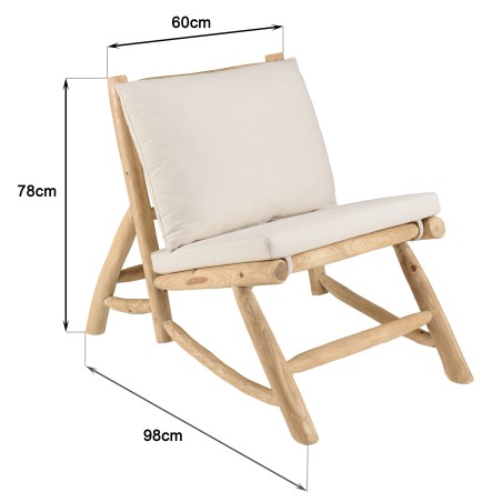 Fauteuil lounge WILL en teck naturel - Coussin blanc