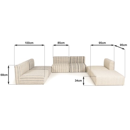 Canapé modulable GLORIA en coton gris et beige