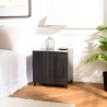GLORIA Black Mango Wood Bedside Table with Carved Door and Metal Legs