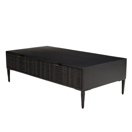 GLORIA Black Mango Wood Coffee Table with 2 Carved Drawers