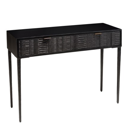 GLORIA Black Mango Wood Console Table with 2 Carved Drawers