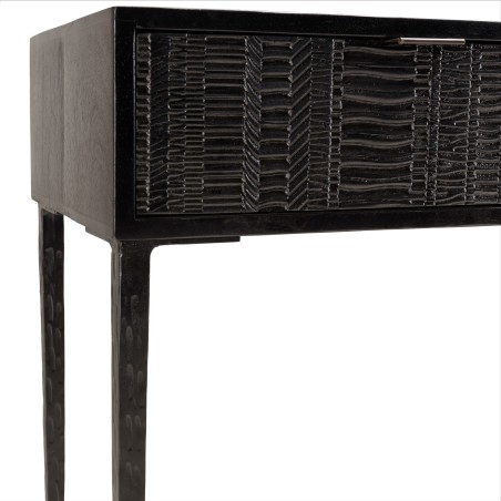 GLORIA Black Mango Wood Console Table with 2 Carved Drawers