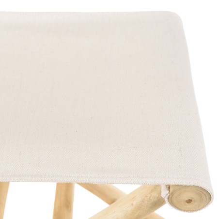 WILL - Folding Stool in Teak Branches | Crossed Legs & Fabric Seat